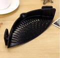 Silicone clip-on kitchen funnel strainer with stainless steel inner frame in blue colour.