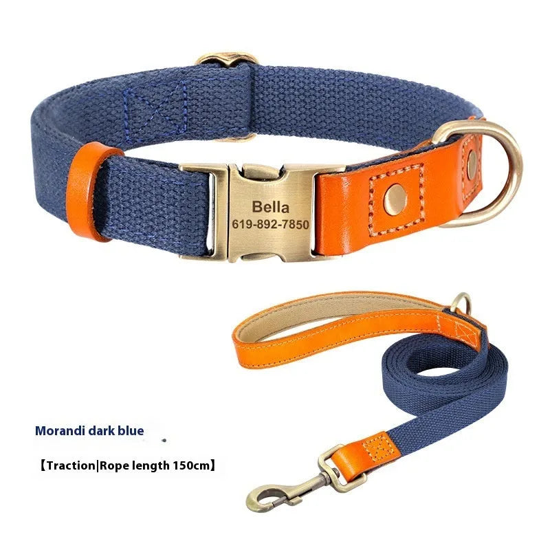 Small dog mohair collar and matching traction rope in one of six colour options with coordinating lettering.