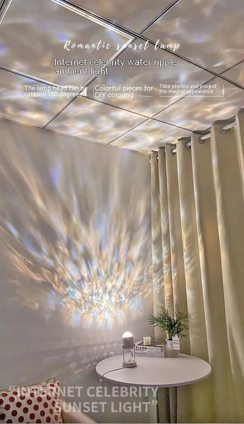 Dynamic water ripple ambience table lamp showing light projection effect