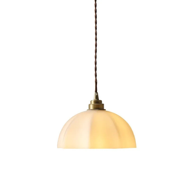 Brass Chinese style indoor droplight with copper glass shade for bedside or study lighting