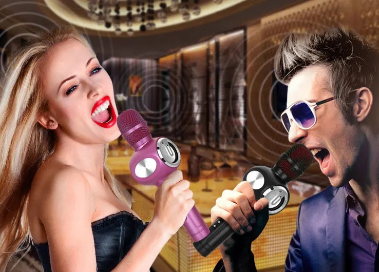 Yaerjia E108 mobile microphone in black, gold, or pink with capacitive pickup and built-in speaker
