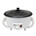 White oblate coffee roasting machine with 750g capacity and 225mm base diameter
