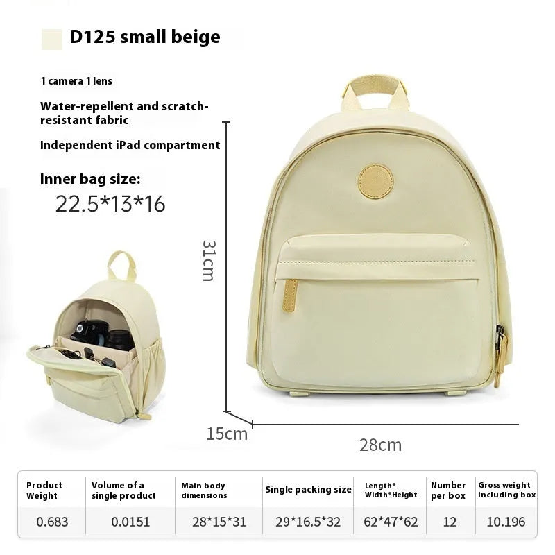 Women's shoulder camera bag with detachable iPad compartment in splash-proof polyester fabric