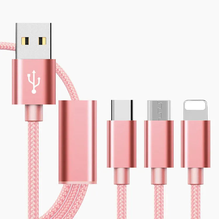 Three-in-one mobile phone charging cable with 1.2 metre length and Micro USB connector