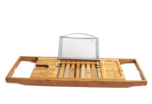 Single tier natural bamboo bathtub frame used for desktop bathroom storage