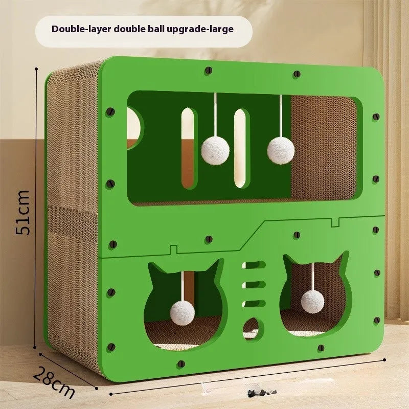 Double-layer cat scratching board nest with wear-resistant surface in cute design options