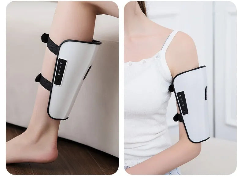 White plastic leg and calf massager unit with mechanical controls for acupoint massage and infrared heat therapy.