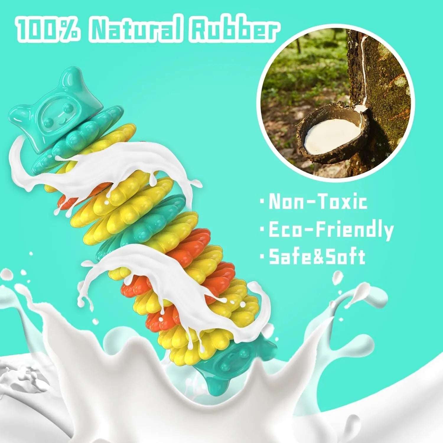 Blue caterpillar-shaped natural rubber dog chew toy measuring 17cm long