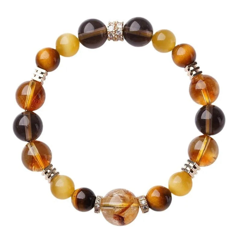 Yellow crystal tiger-eye bracelet with geometric tower beads in 10mm and 12mm size options