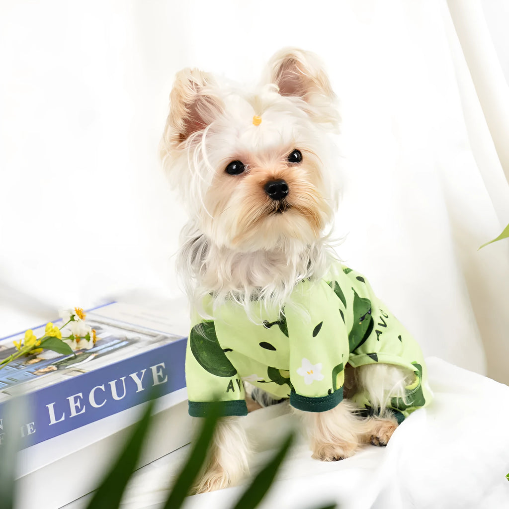 Grass green cotton four-legged pet pajama jumpsuit for dogs, unisex, sizes XS to XXL