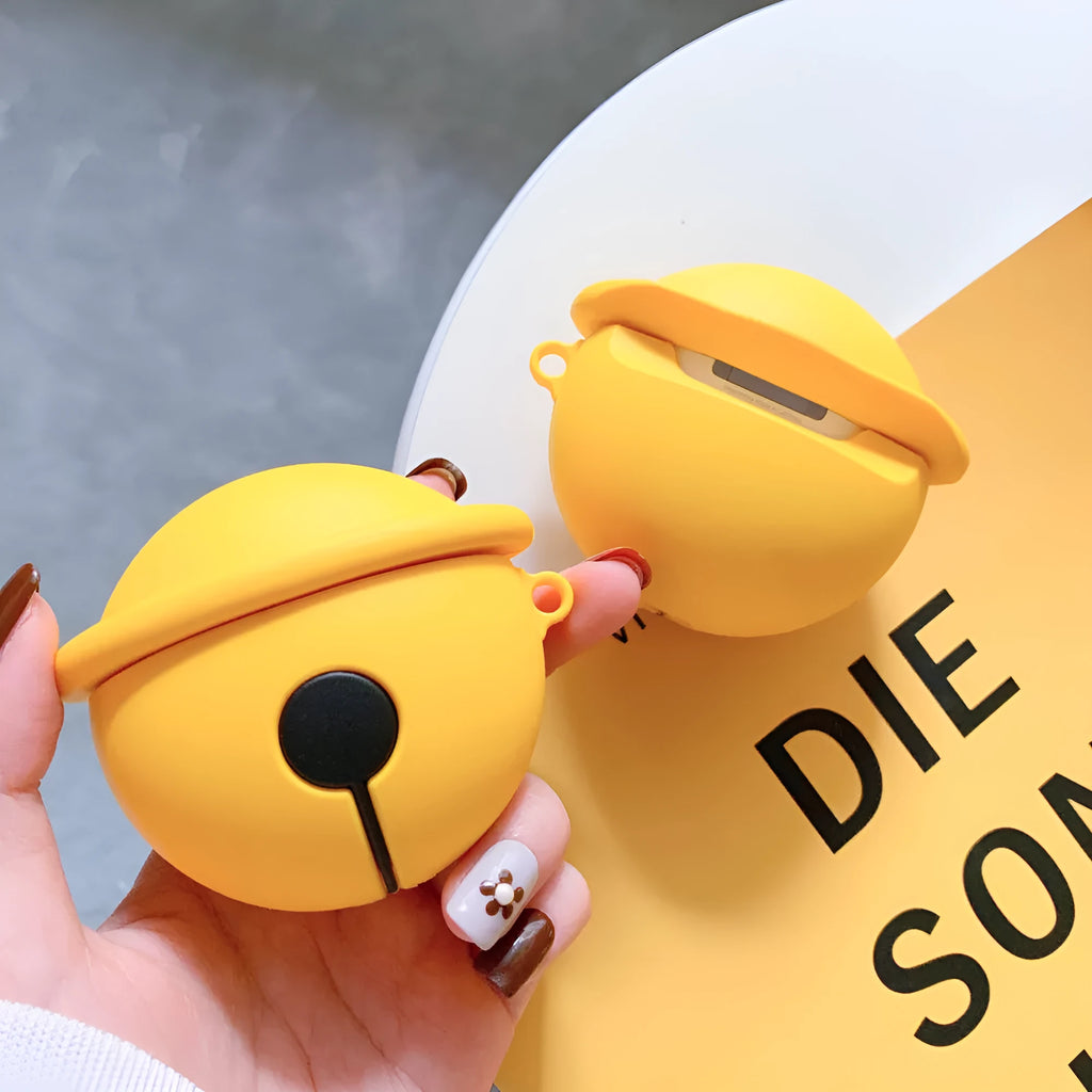 Bright yellow silicone bell-shaped protective case designed for Apple AirPods 1st and 2nd generation headsets.