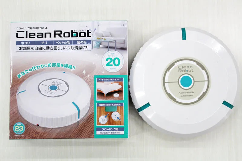 Black or white automatic sweeping robot vacuum cleaner on wooden floor