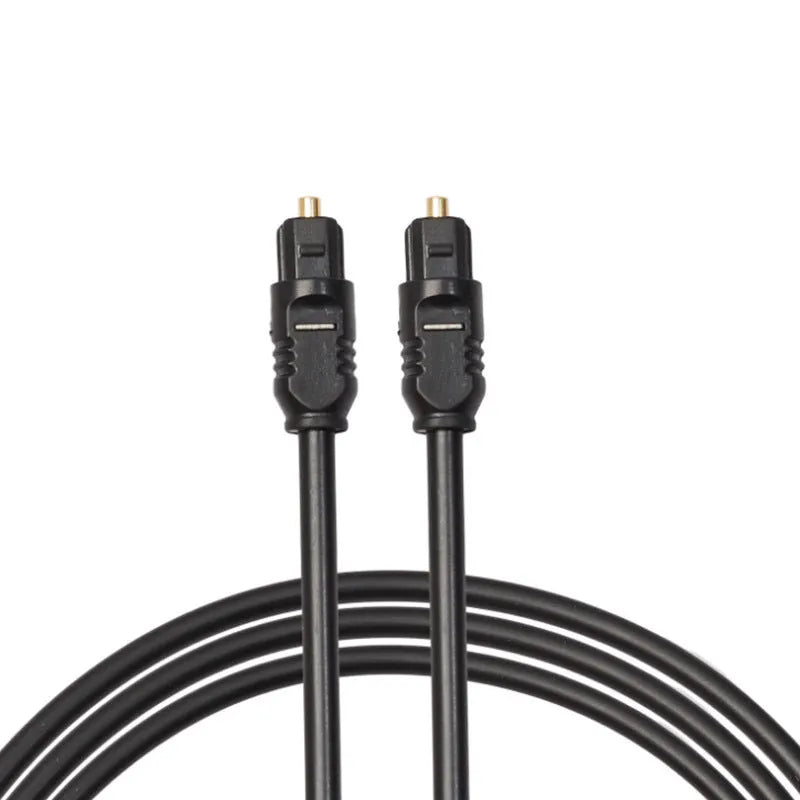 Black 2 metre Toslink digital optical audio cable with square mouth connectors
