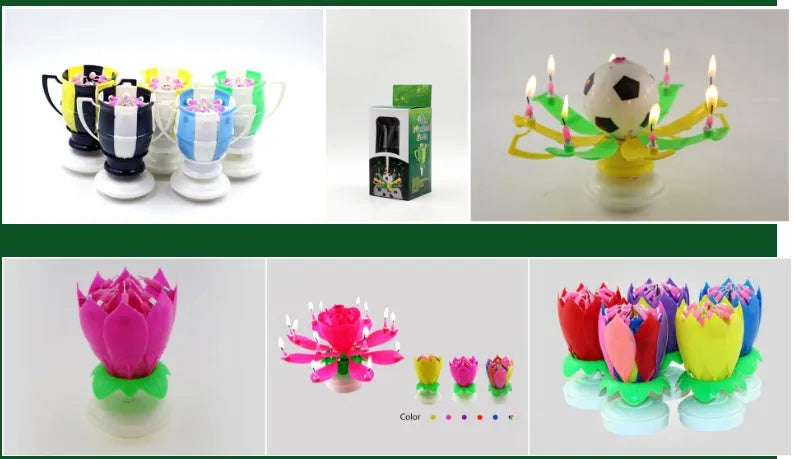 Musical lotus candle with eight petals, paraffin and ABS, 11 x 6 cm, in yellow rose red purple blue red