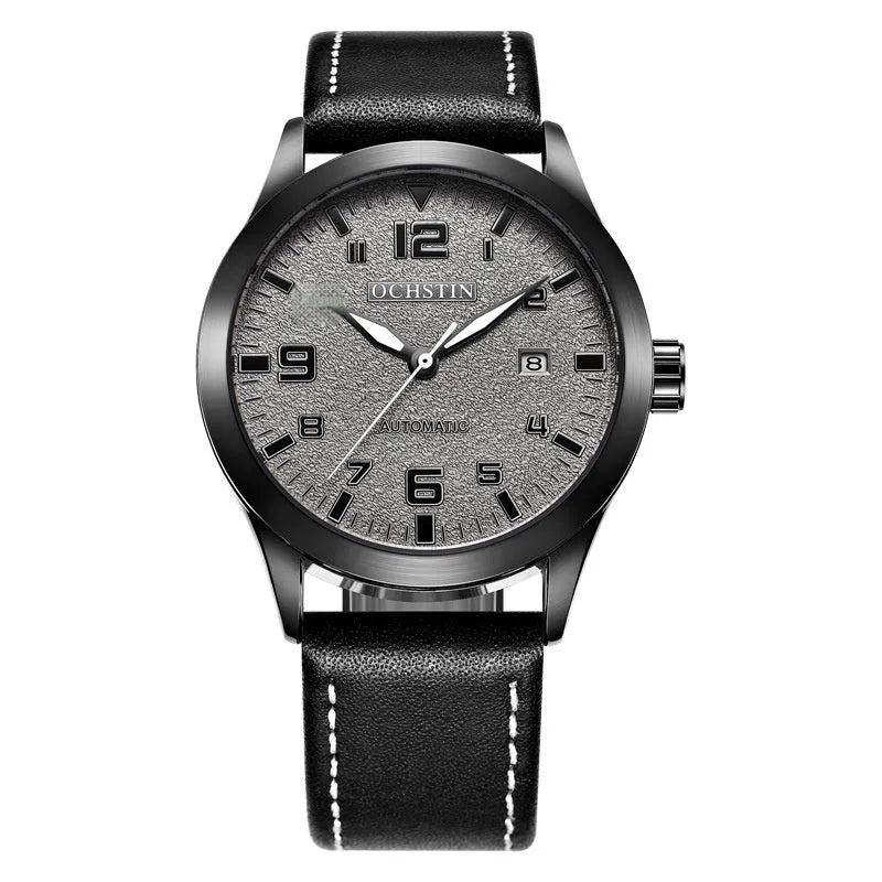Men's automatic mechanical watch with leather strap and retro business style in multiple colour options