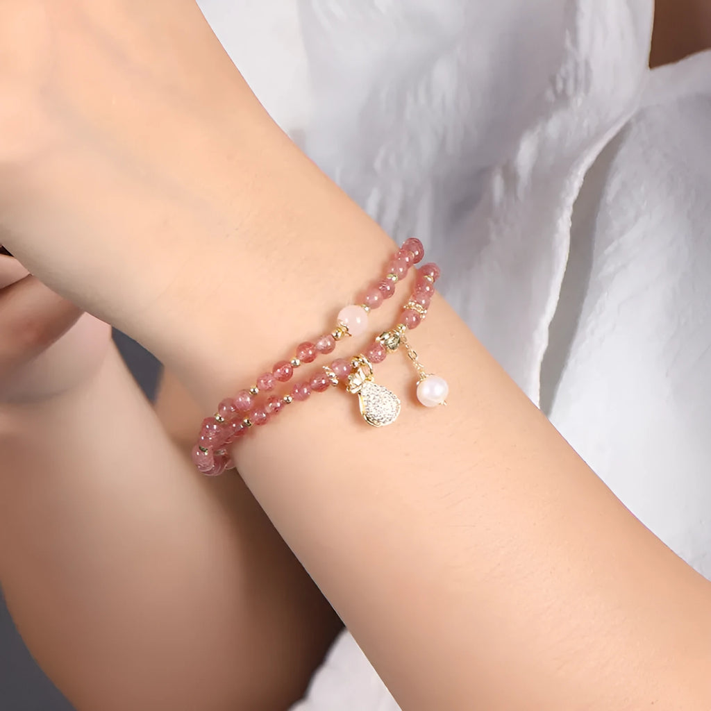 Strawberry quartz geometric bracelet for women with money drawing and luck changing focus