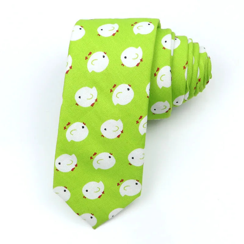 Narrow Korean-style cotton bow tie featuring a colourful cartoon print pattern.