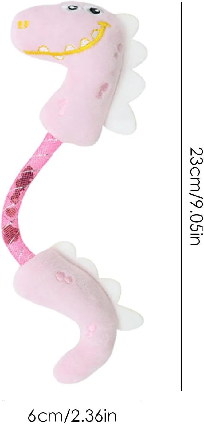 Four-piece cat toy bundle showing chew toy, plush mouse, fish, and bunny in pink, purple, and yellow colours.