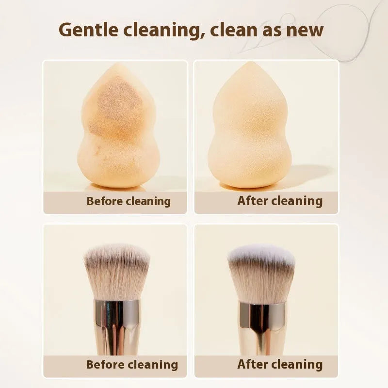 Makeup brush cleaner set with 80ml liquid bottle and 75ml spray bottle for beauty blenders and powder puffs