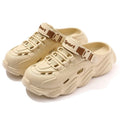 Men's khaki outdoor slippers showing hollow out breathable design on a solid background.