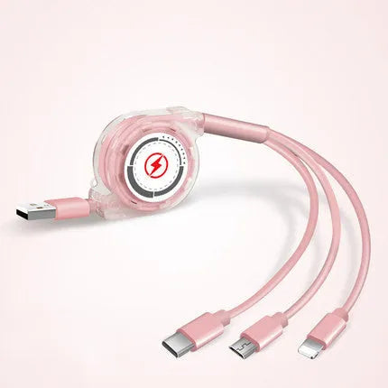 3 in 1 telescopic charging cable with 120 cm TPE cable and titanium alloy connectors in multiple colours
