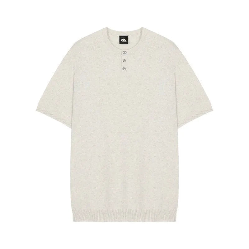 Men's short-sleeved ice silk knitted shirt in black slim fit