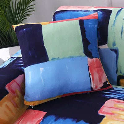 Printed geometric pattern sofa slipcover on modern sofa in super stretchable polyester spandex fabric