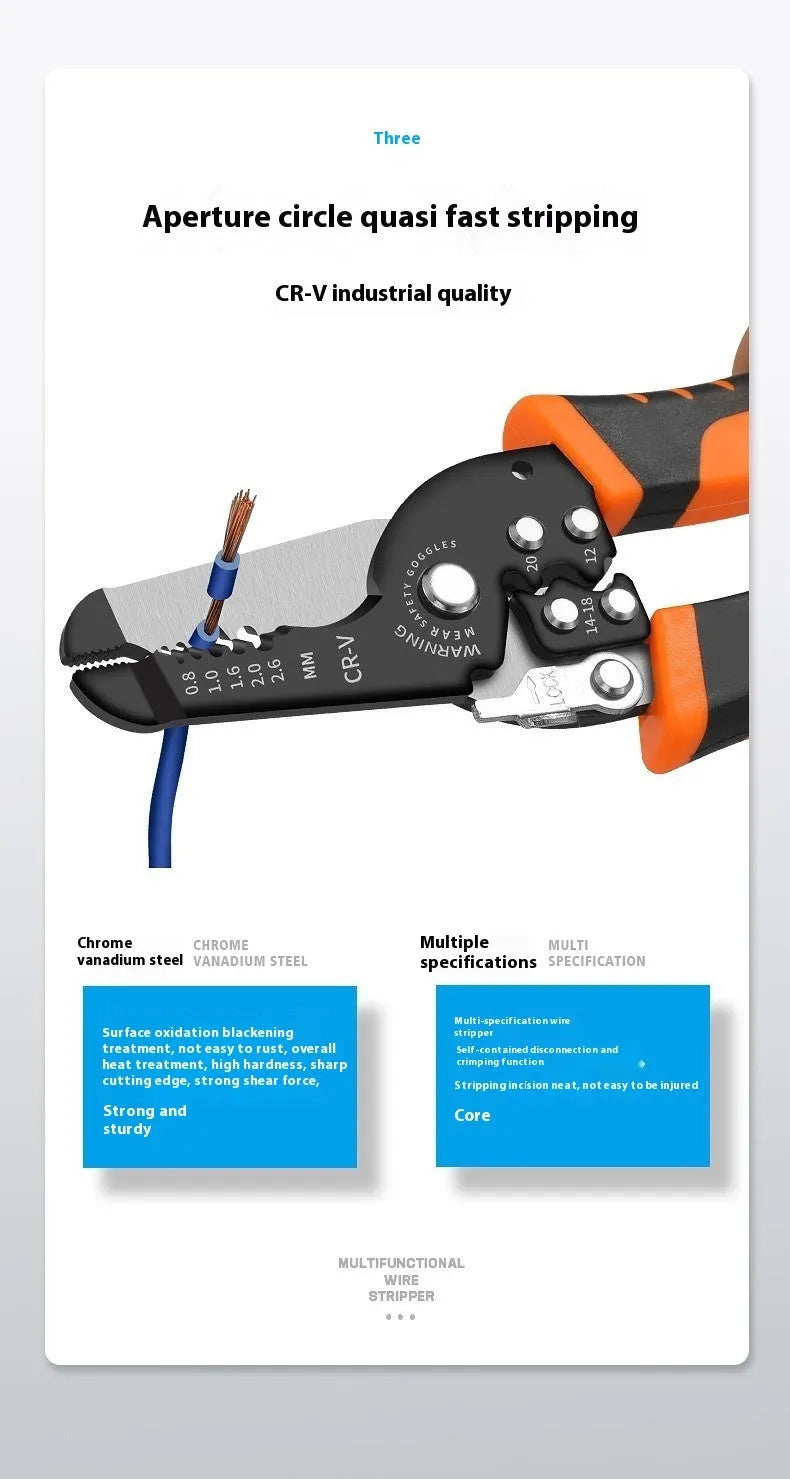 Fully automatic wire stripping pliers with high carbon steel blades weighing 0.361kg