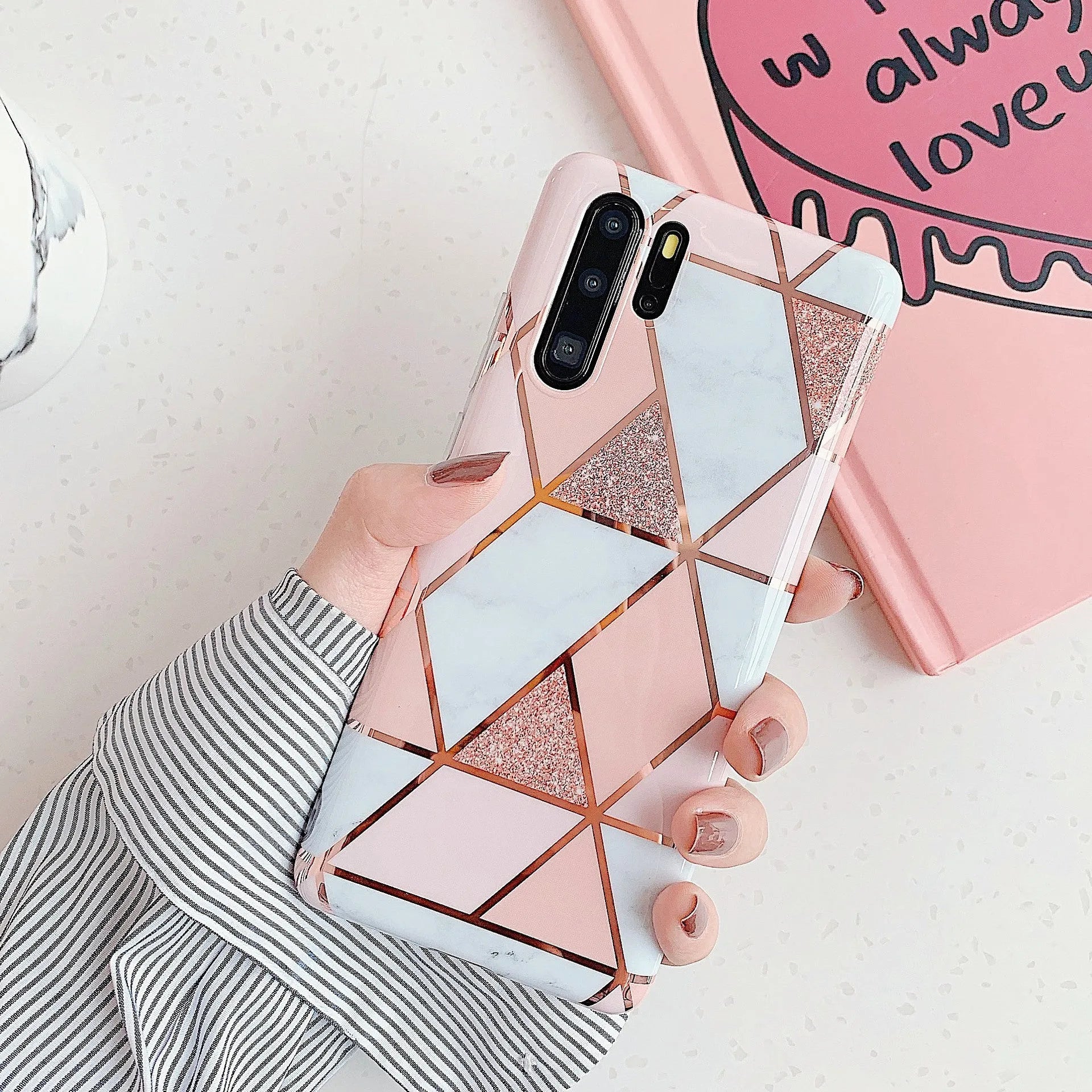 Electroplated marble Huawei phone case in TPU back cover design for Mate and P series smartphones
