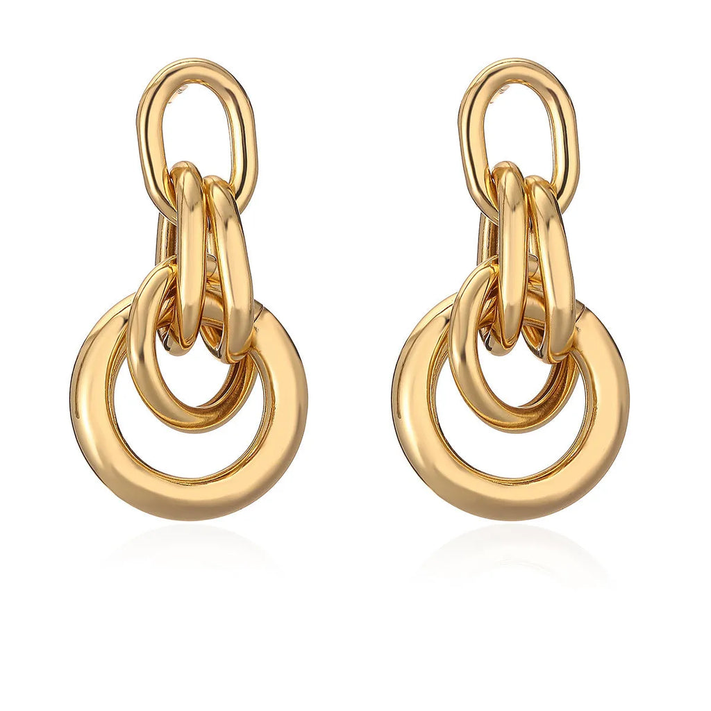 Gold geometric earrings with irregular shape and high-profile design for women