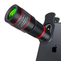 20x magnification smartphone telescope attachment with universal clip and lens case on a mobile phone.