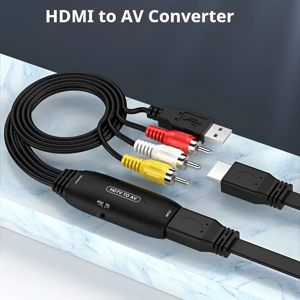 HDMI to AV converter adapter with 110cm cable for 1080p video transfer to monitors and projectors