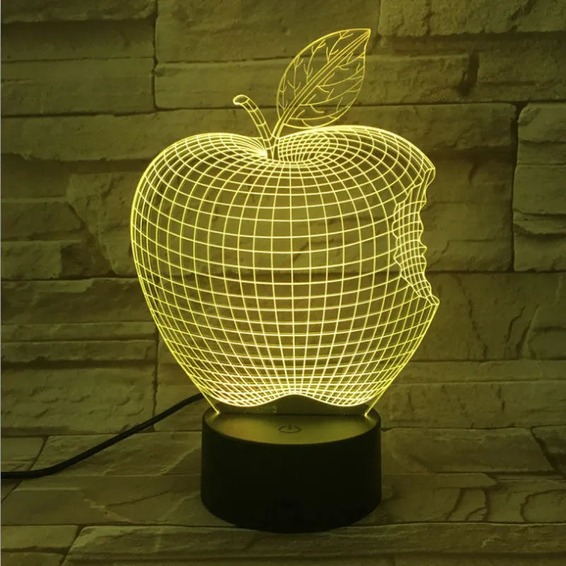 3D fruit-shaped night light with colourful LED effects and touch control, dimensions 220x130x90mm