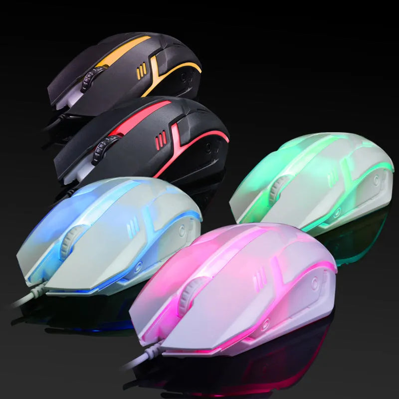 Wired luminous computer mouse with USB connector and colourful glow illumination