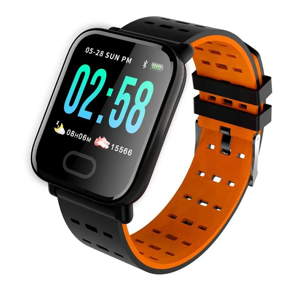 A6 colour screen smart bracelet with black silicone strap showing 1.3-inch display