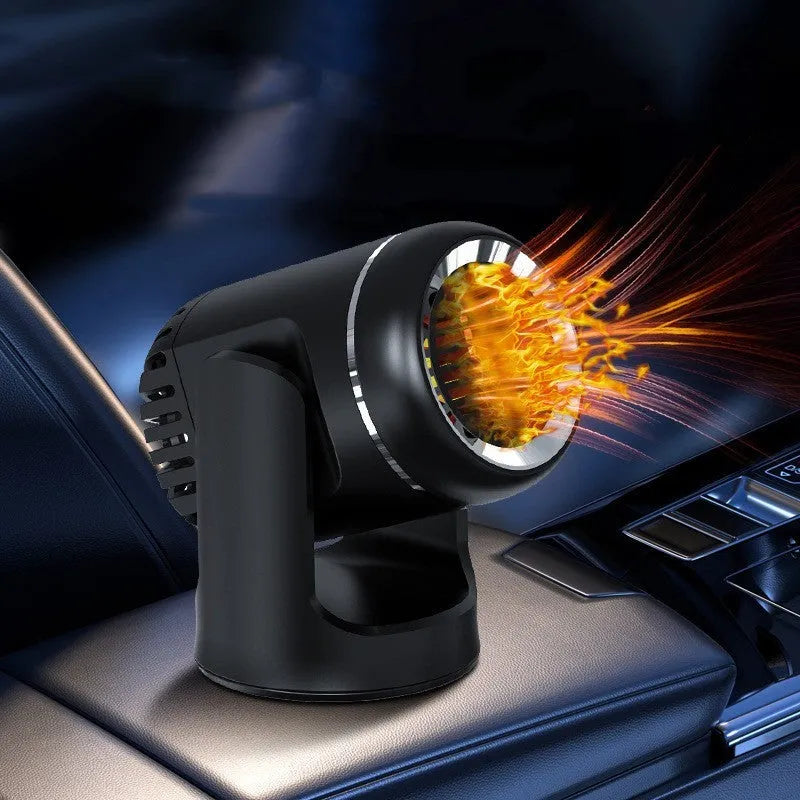 Black and white 12v portable car heater fan with 1.5m cord for windscreen defrosting