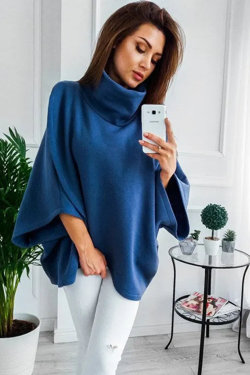 Women's long grey cotton fleece cardigan with batwing sleeves and three-button placket