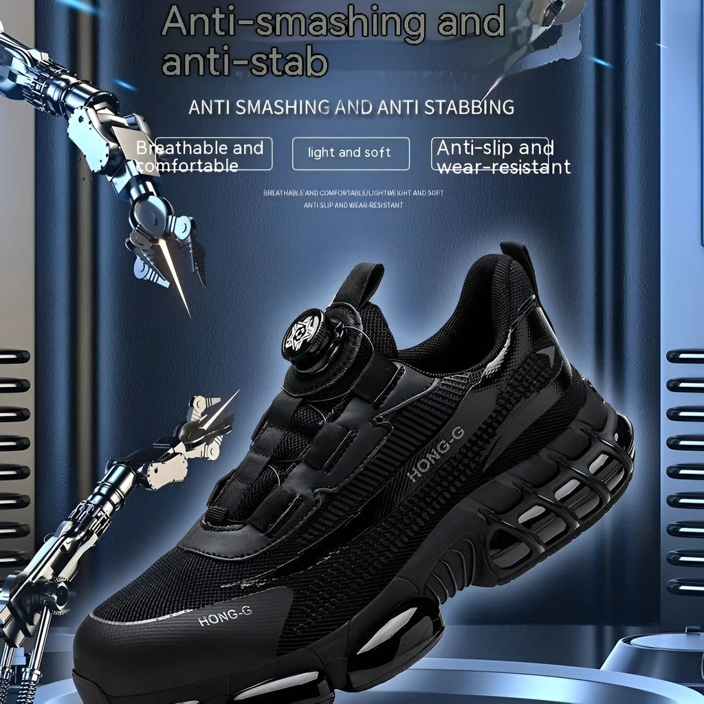 Lightweight Flyknit work shoes with steel toe caps in black, grey and blue colour options