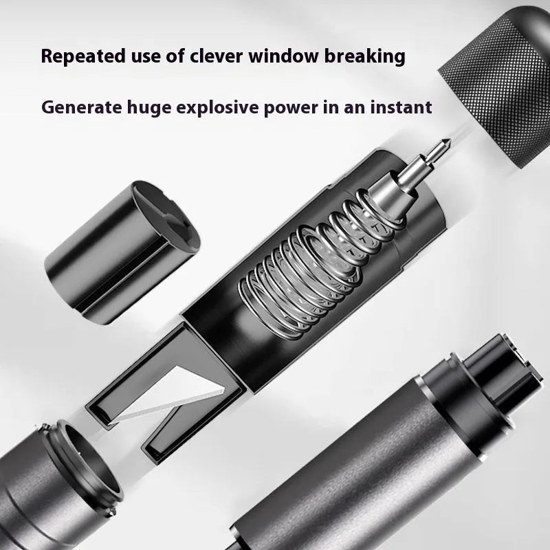Gun grey aluminium alloy car safety hammer with seatbelt cutter on 3M rubber mounting base