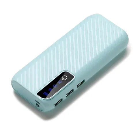 20000mAh mini portable power bank in black showing dual USB outputs and compact size