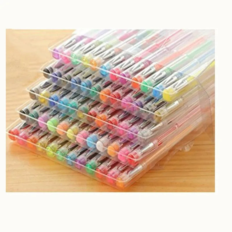 100-colour gel pen and highlighter set with dual tip sizes in plastic barrels