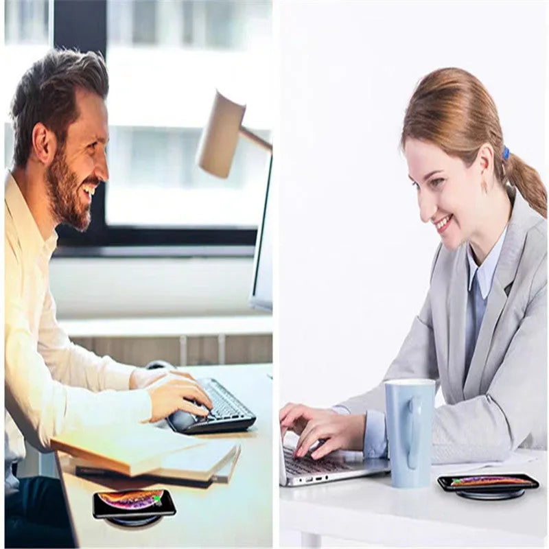 Black aluminium alloy 15W Qi wireless charger with LED indicator light and anti-slip surface