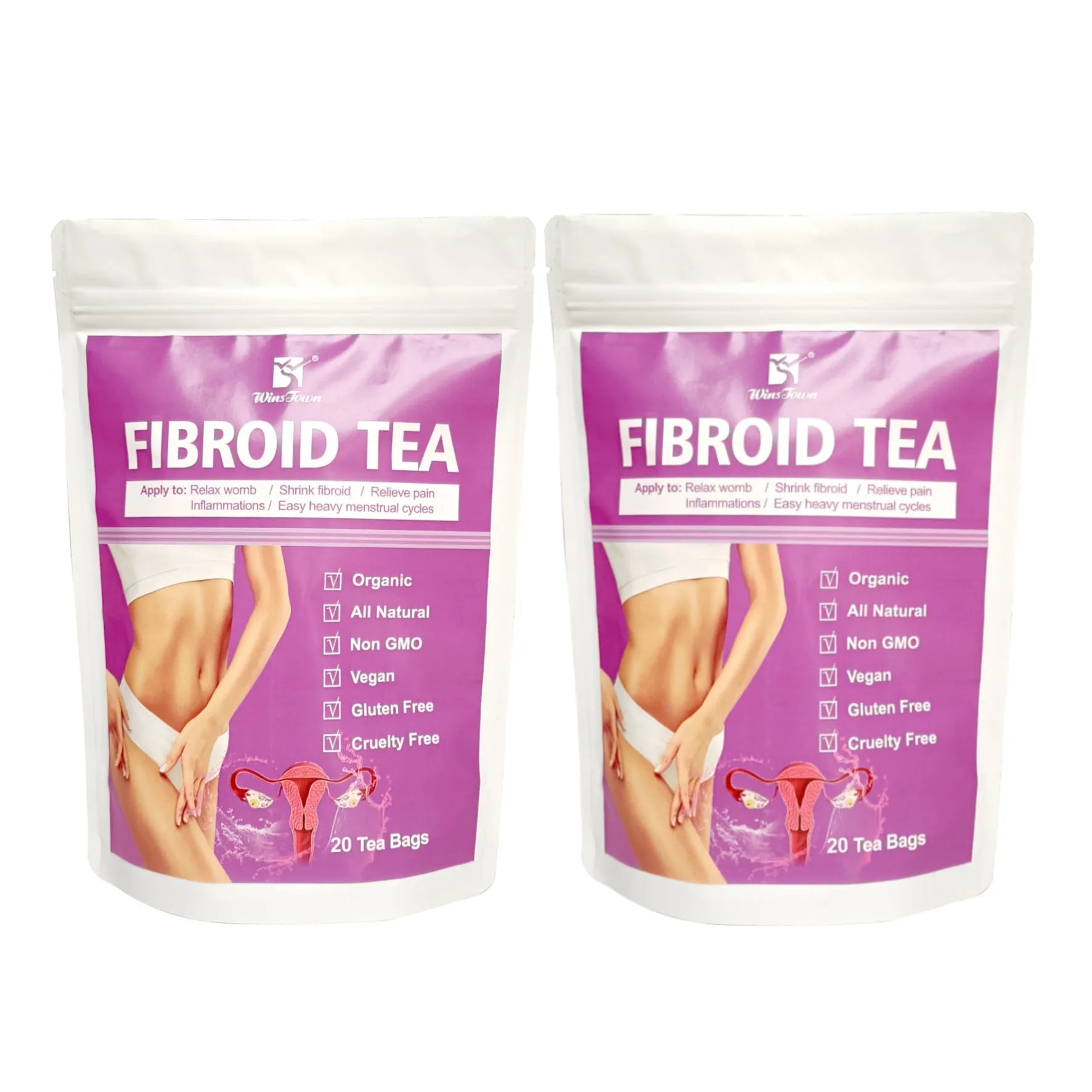 A single pack of C83 Winstown herbal fibroid support tea bags for cold extraction.