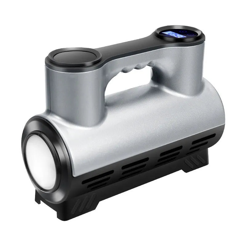 12V portable car tyre inflator with digital display showing pressure reading