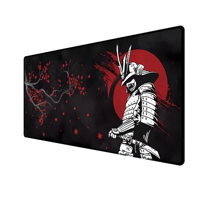 Japanese Samurai design gaming mouse pad on desk with non-slip rubber base