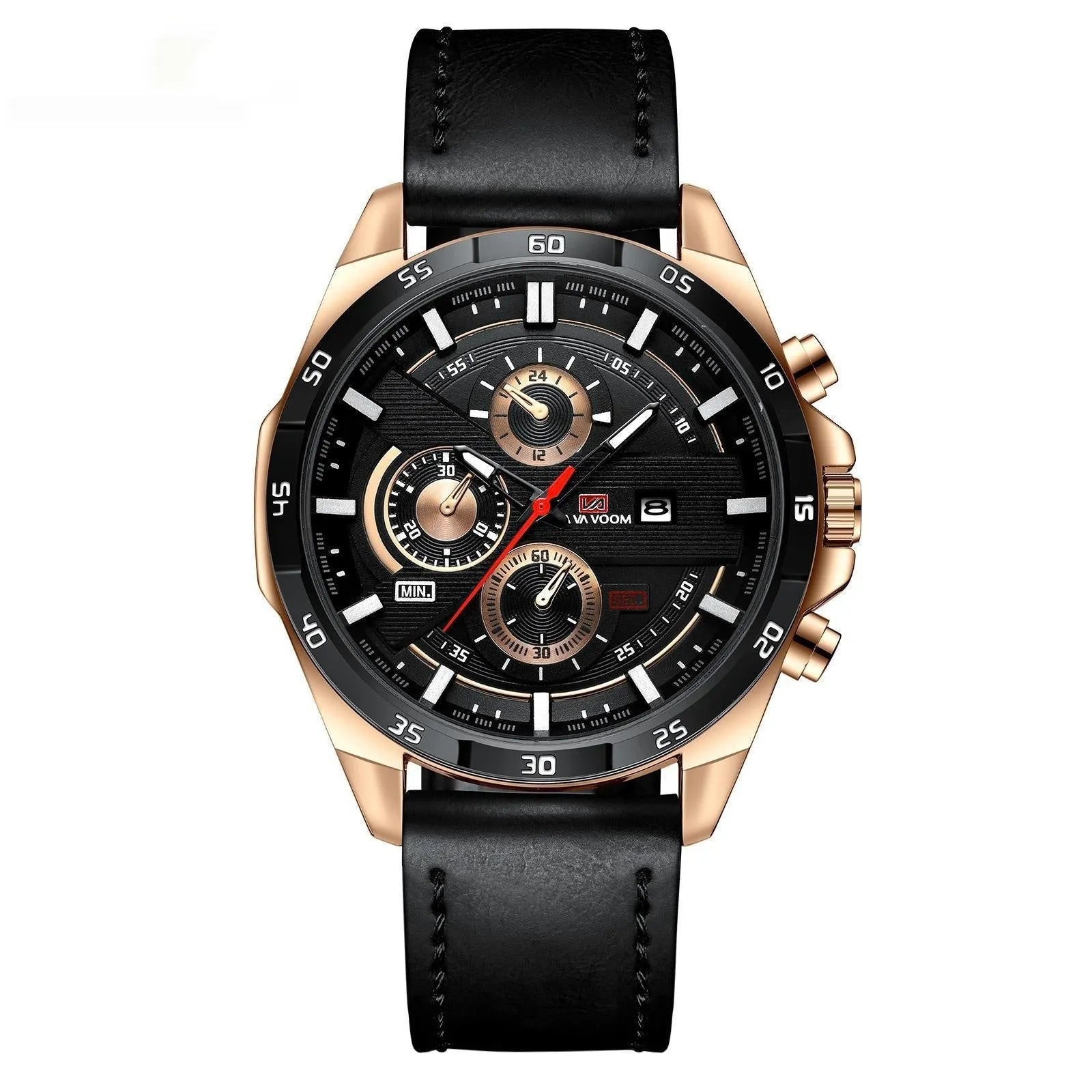 Men's waterproof calendar quartz watch with leather strap and metal case options