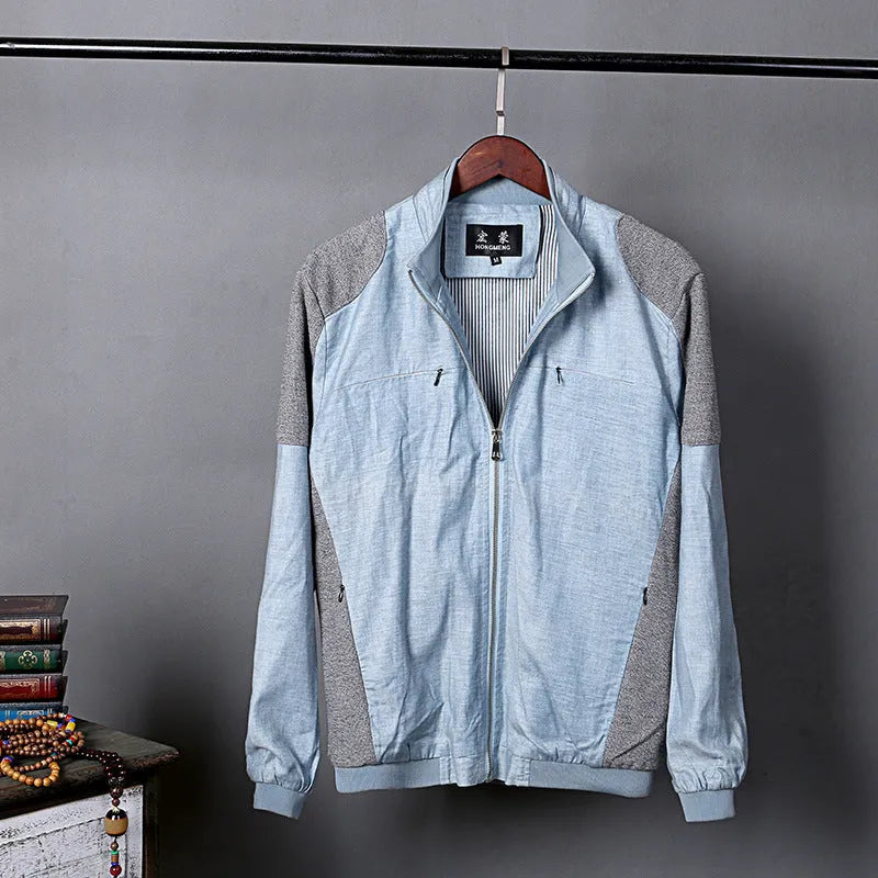 Men's thin linen jacket in regular fit available in blue, grass green or heather grey colours