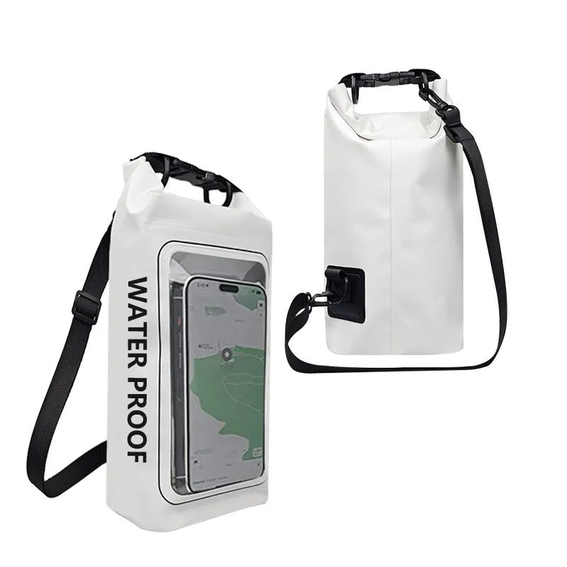 Waterproof crossbody dry bag for mobile phones in multiple colours, shown in 2L and 5L sizes.