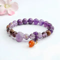 Natural purple amethyst crystal bracelet with red agate stones, 8mm beads, Mori style