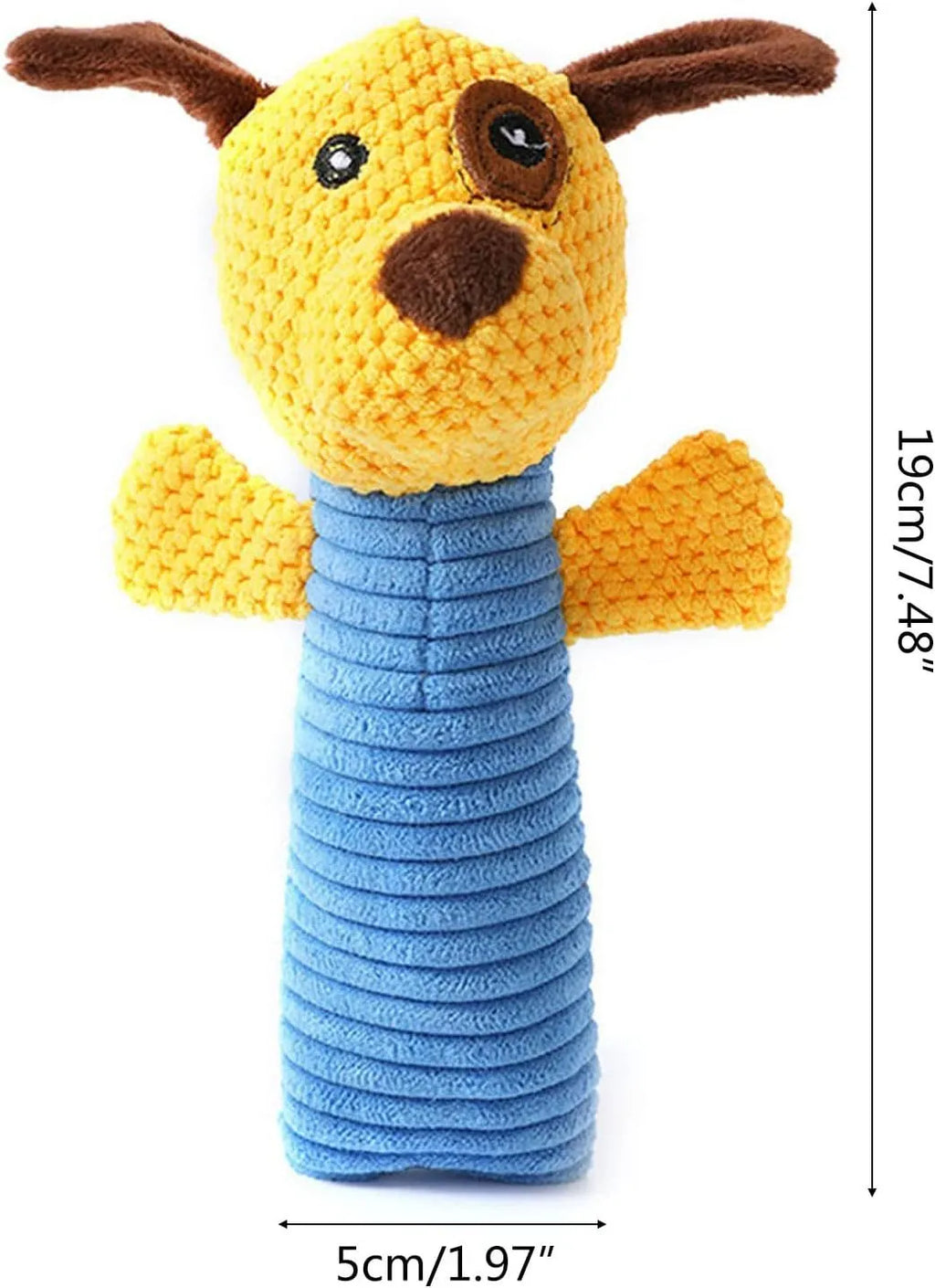 Squeaky stuffed animal dog chew toy in calf, frog, or puppy shape for dental cleaning